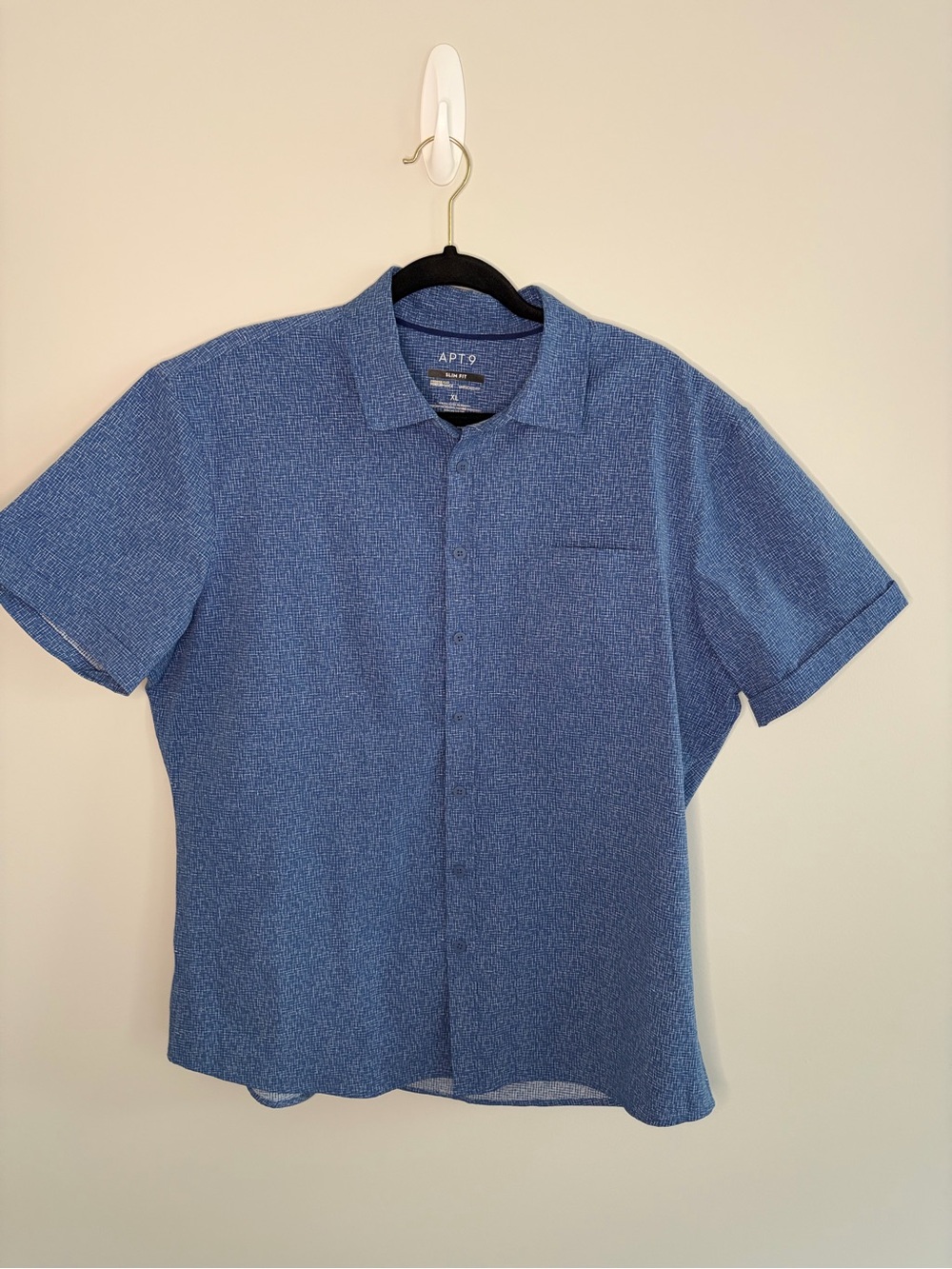 Apt. 9 Heathered Blue Short-Sleeve Button-Down Shirt Performance Untuck Slim Fit